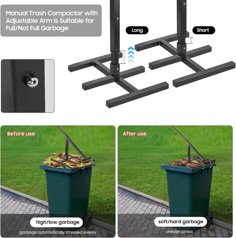 BINGOX Manual Trash Compactor, Waste Recycling Hand Tool for Outdoor Use, Touchless Bin Compactor for 120-660L Wheelie Bins, Iron Compacting Trash Can - Image 4